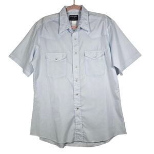 Vintage Wrangler Shirt Mens Large Light Blue Pearl Snap Western X-Long Tails 90s